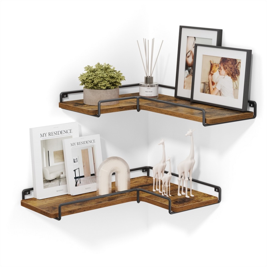 Set di 2 mensole da parete SHELFY, marrone/nero