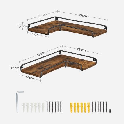 Set di 2 mensole da parete SHELFY, marrone/nero