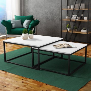 Set di 2 tavolini da salotto DUAL 76x76/66x66 cm nero/bianco