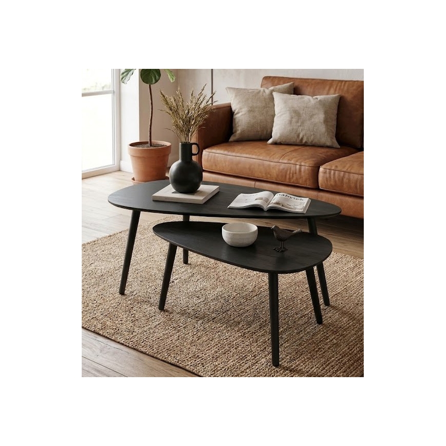 Set di 2 tavolini da salotto SOLE 60/80x30/40 cm nero
