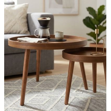 Set di 2 tavolini da salotto VERDE Ø 60/38 cm noce