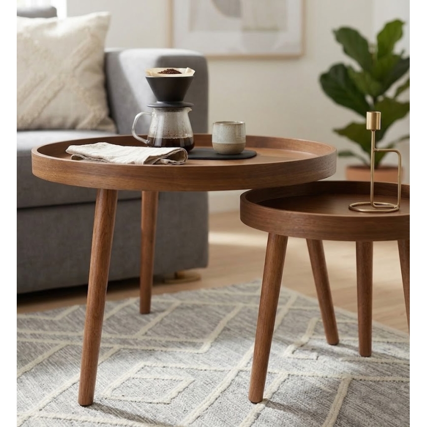 Set di 2 tavolini da salotto VERDE Ø 60/38 cm noce