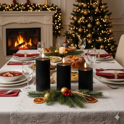 Set di 3 candele LED BRILLO LED/2xAA nere + telecomando