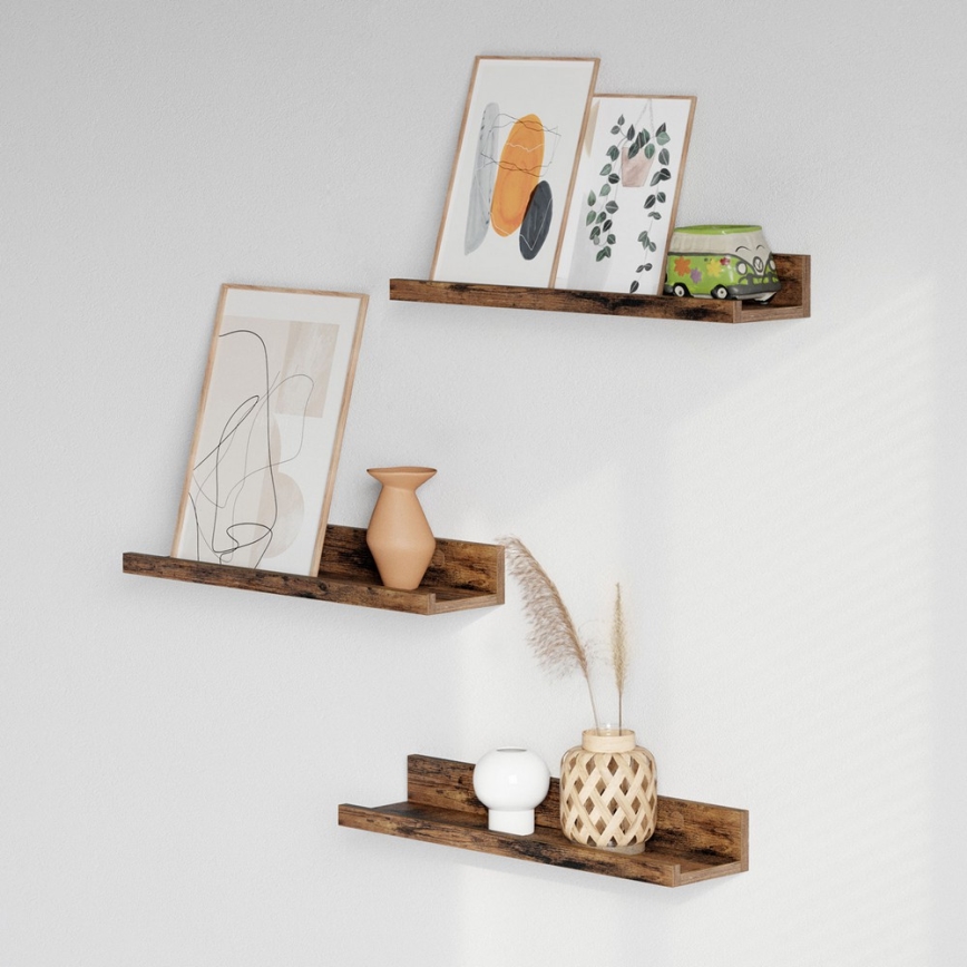 Set di 3 mensole da parete SHELFY 38x5x10 cm marrone