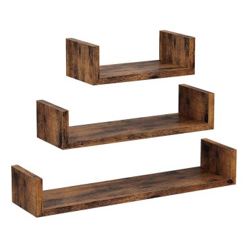 Set di 3 mensole da parete SHELFY marrone