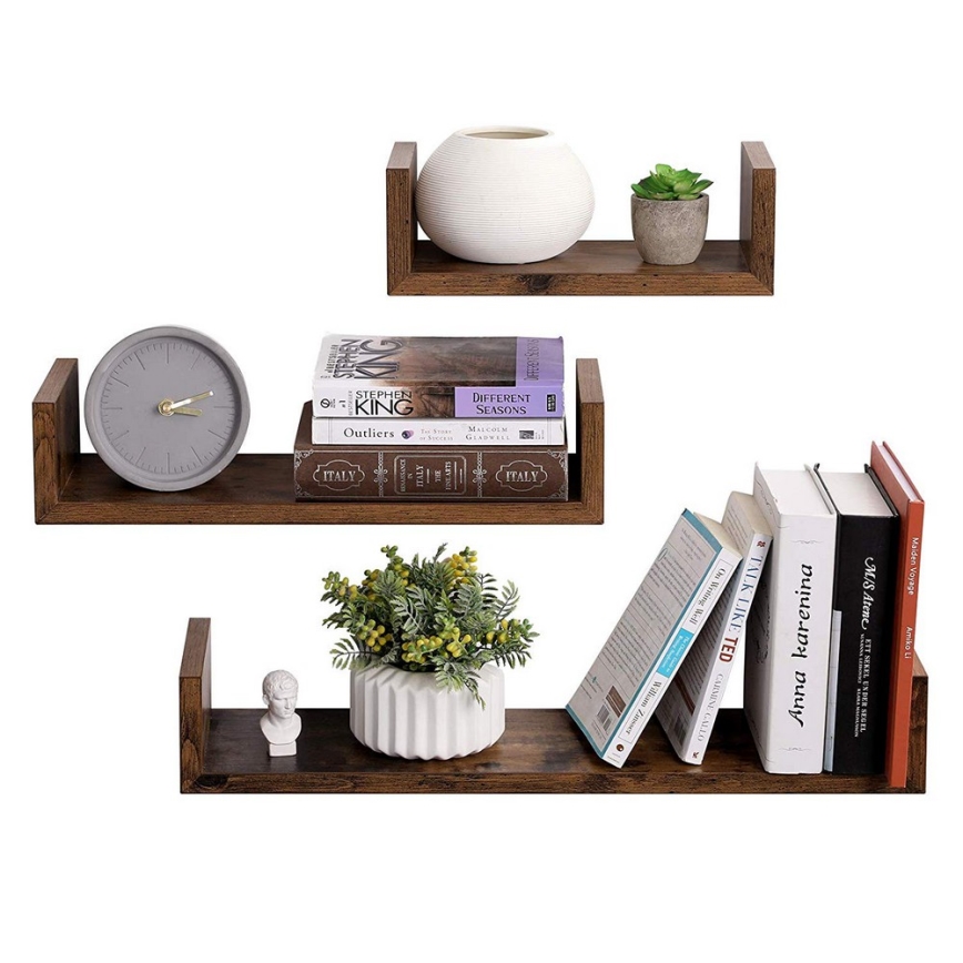 Set di 3 mensole da parete SHELFY marrone