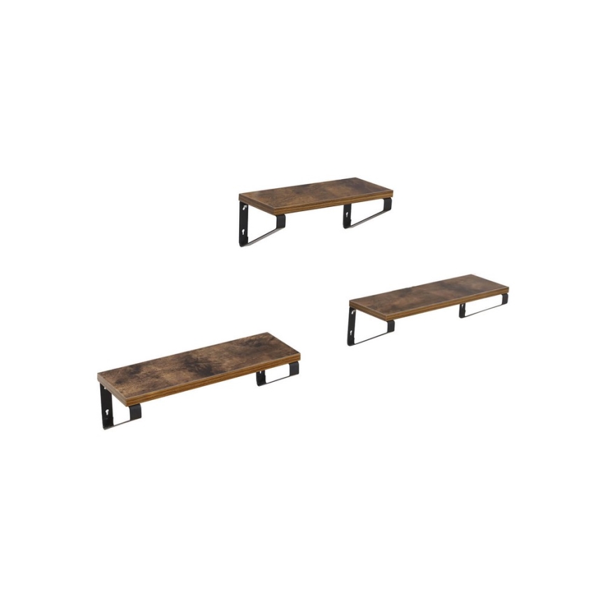 Set di 3 mensole da parete SHELFY marrone/nero