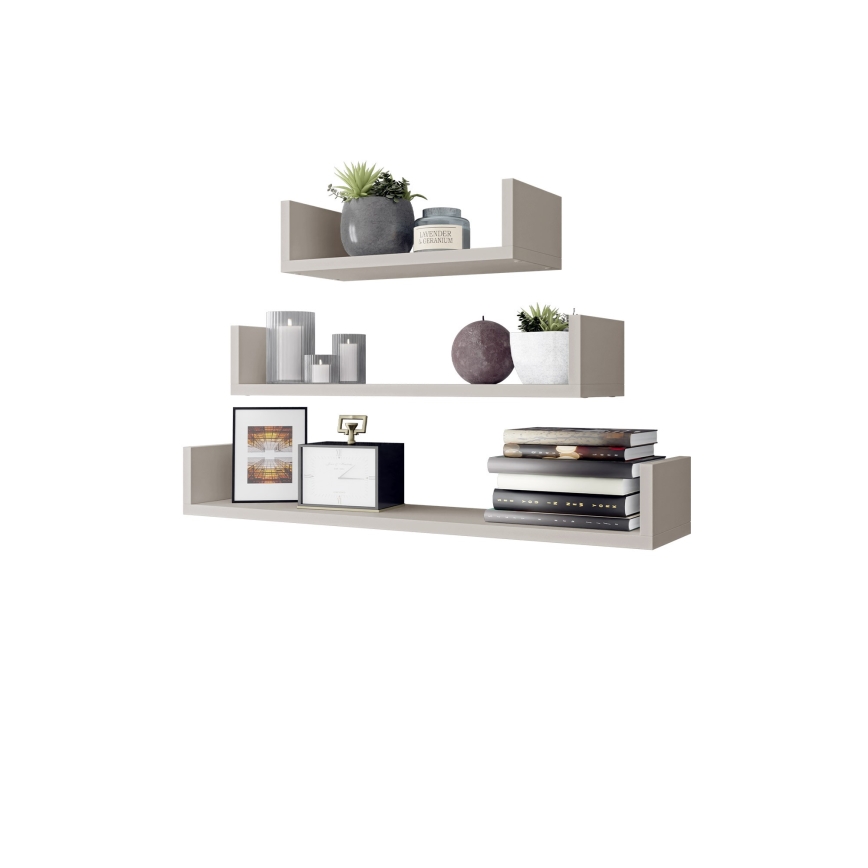 Set di 3 mensole da parete TRIO 11 x 40/60/80 cm, colore cashmere