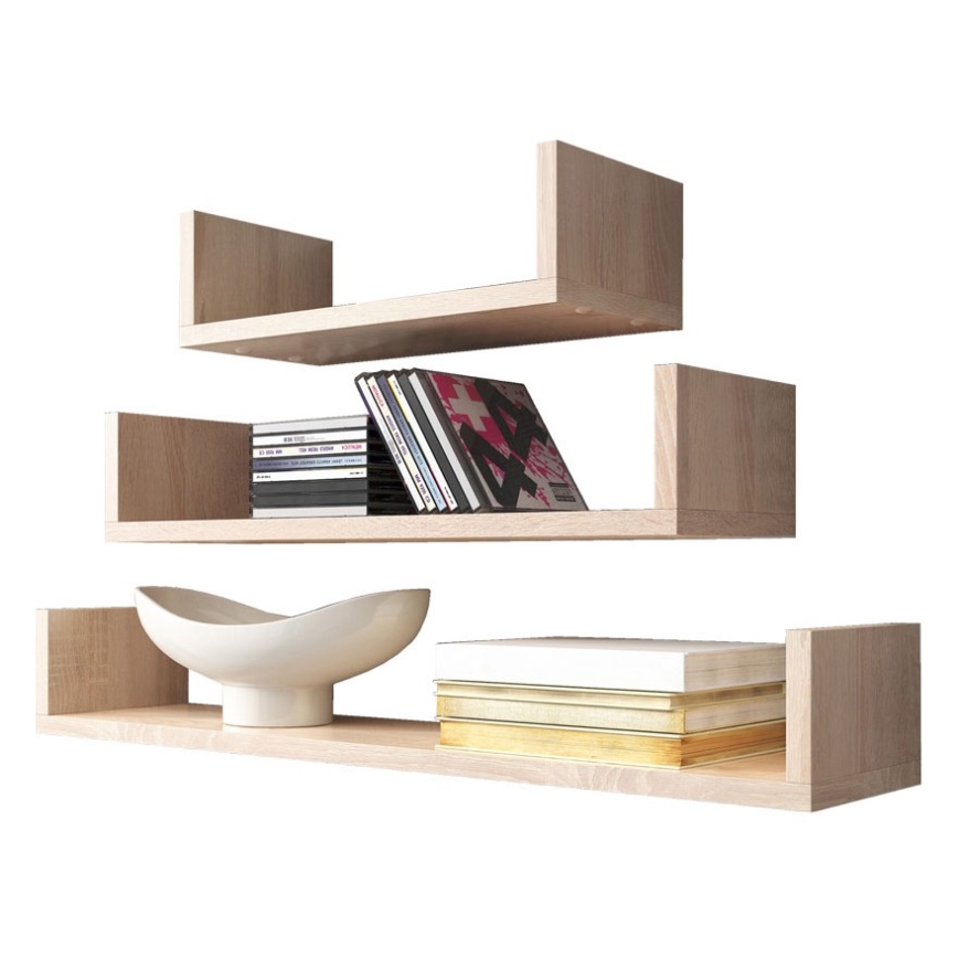 Set di 3 mensole da parete TRIO 40/60/80 x 11 x 18 cm, finitura rovere Sonoma