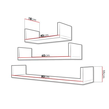Set di 3 mensole da parete TRIO 40/60/80x11x18 cm cashmere