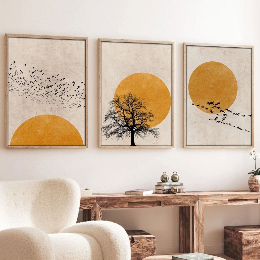 Set di 3 quadri incorniciati 50x70 cm beige/arancione