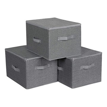 Set di 3 scatole portaoggetti con cerniera CURAN, grigie