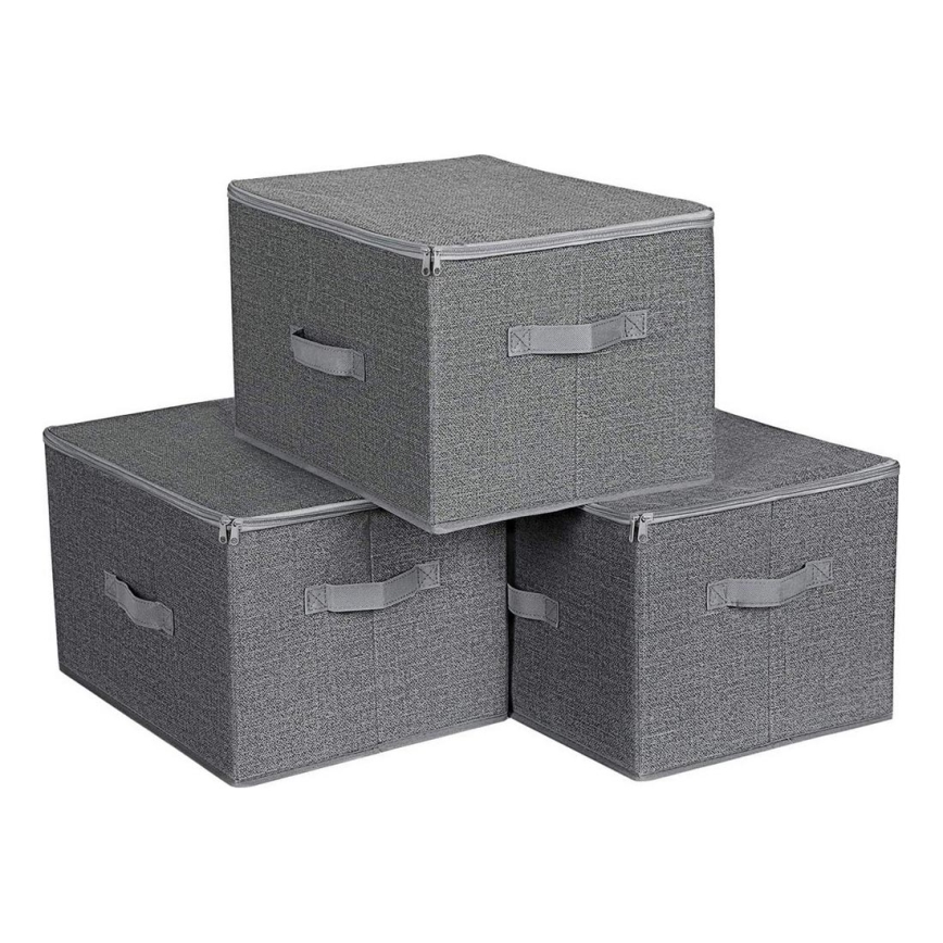 Set di 3 scatole portaoggetti con cerniera CURAN, grigie