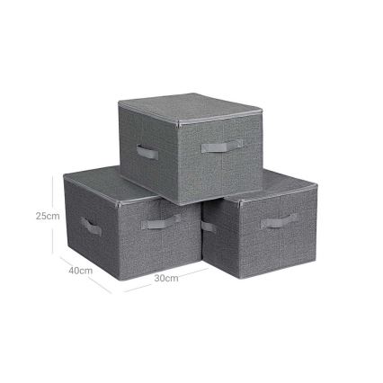 Set di 3 scatole portaoggetti con cerniera CURAN, grigie