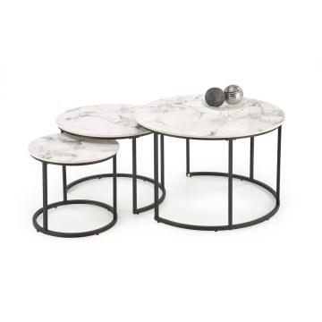 Set di 3 tavolini da salotto COMORO bianco/nero