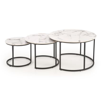 Set di 3 tavolini da salotto COMORO bianco/nero