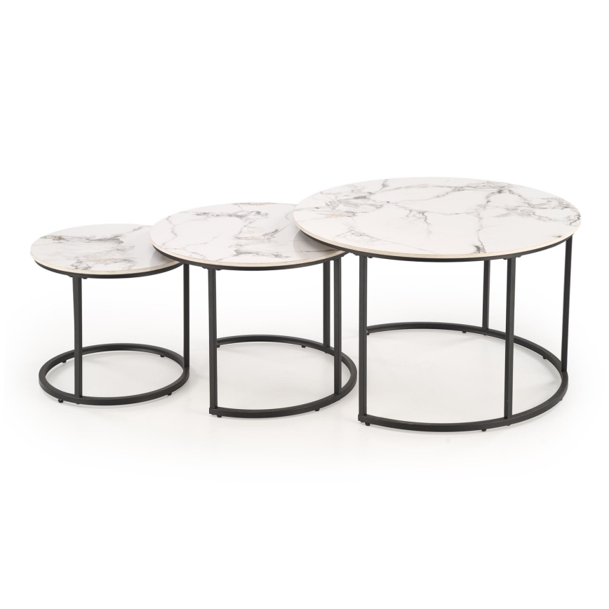 Set di 3 tavolini da salotto COMORO bianco/nero