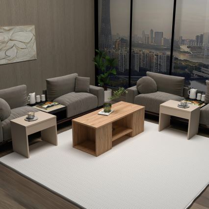 Set di 3 tavolini da salotto SOLIS 45/45/100x30/30/40 cm beige/abete