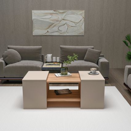 Set di 3 tavolini da salotto SOLIS 45/45/100x30/30/40 cm beige/abete