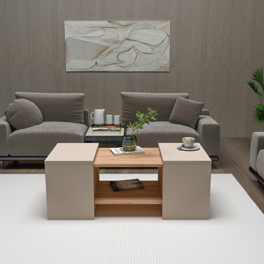 Set di 3 tavolini da salotto SOLIS 45/45/100x30/30/40 cm beige/abete