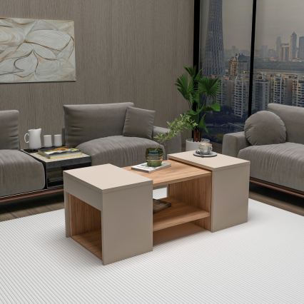 Set di 3 tavolini da salotto SOLIS 45/45/100x30/30/40 cm beige/abete