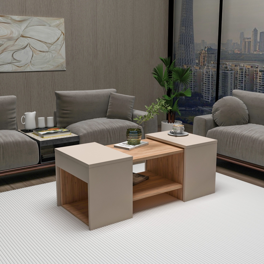 Set di 3 tavolini da salotto SOLIS 45/45/100x30/30/40 cm beige/abete