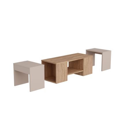 Set di 3 tavolini da salotto SOLIS 45/45/100x30/30/40 cm beige/abete