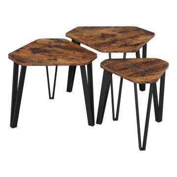 Set di 3 tavolini d'appoggio ELDUR, marrone/nero