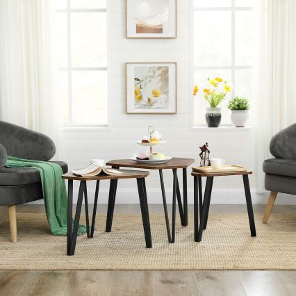 Set di 3 tavolini d'appoggio ELDUR, marrone/nero