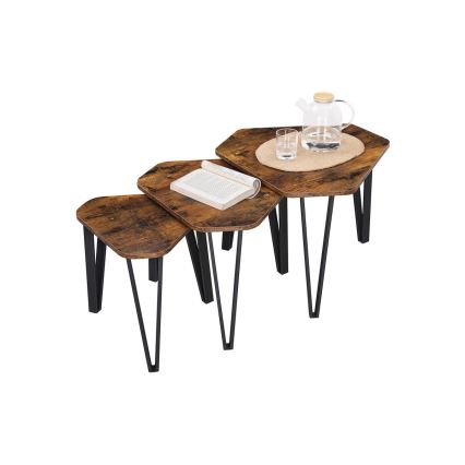 Set di 3 tavolini d'appoggio ELDUR, marrone/nero
