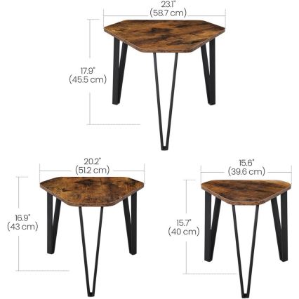 Set di 3 tavolini d'appoggio ELDUR, marrone/nero