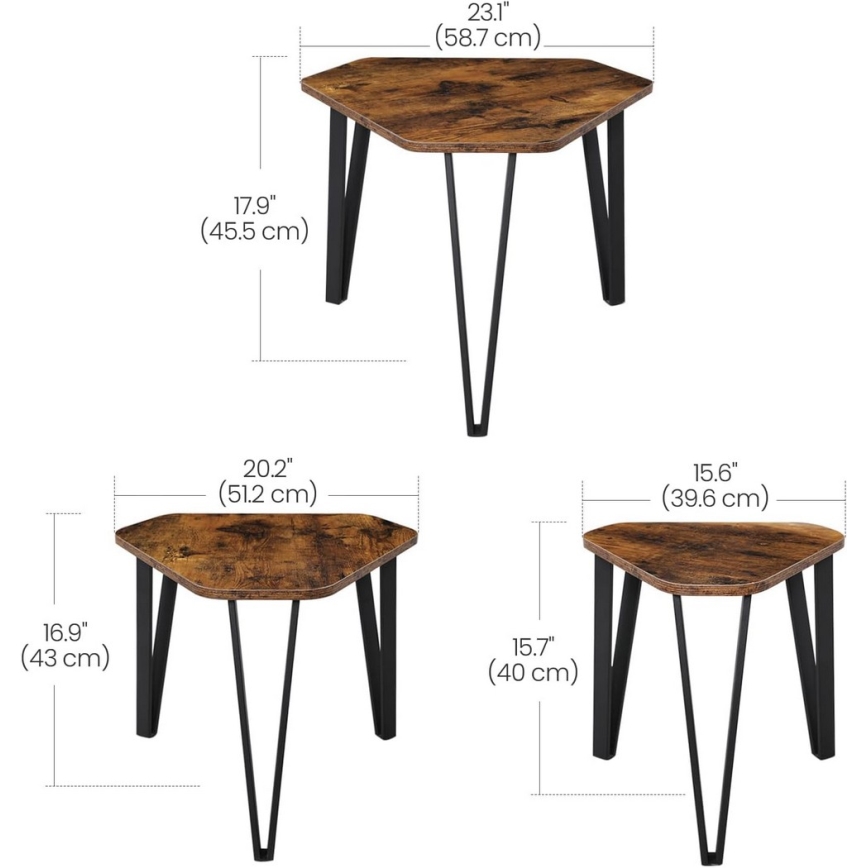 Set di 3 tavolini d'appoggio ELDUR, marrone/nero