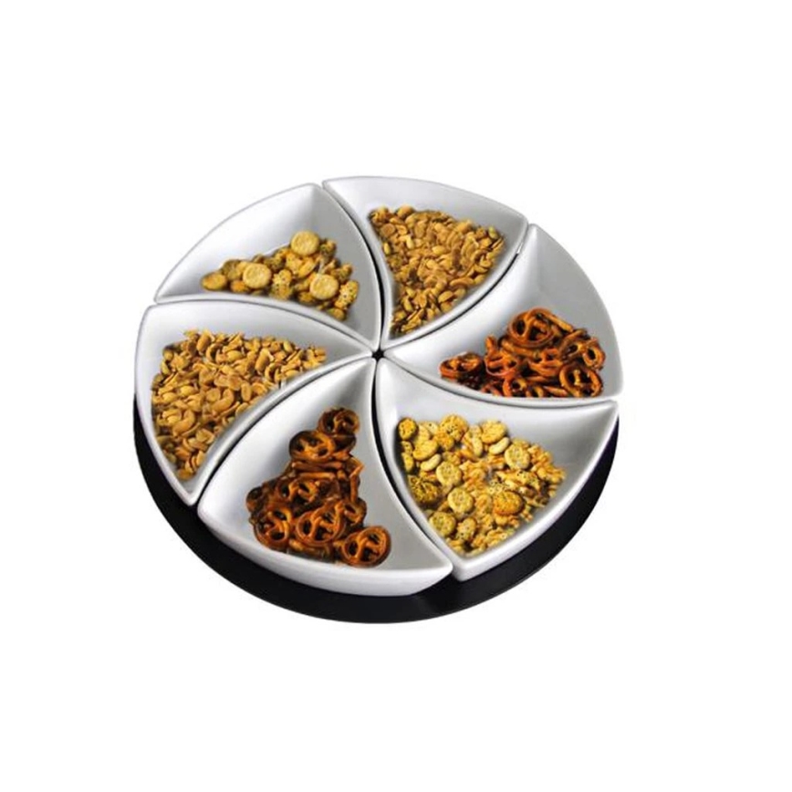 Set di 6 ciotole TORO con vassoio, in ceramica e legno