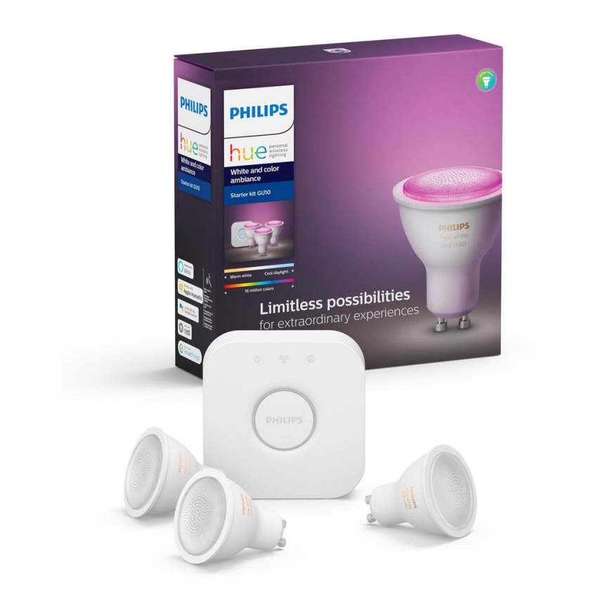 Set di base Philips Hue WHITE AND COLOR AMBIANCE 3xGU10/5,7W/230V 2000-6500K