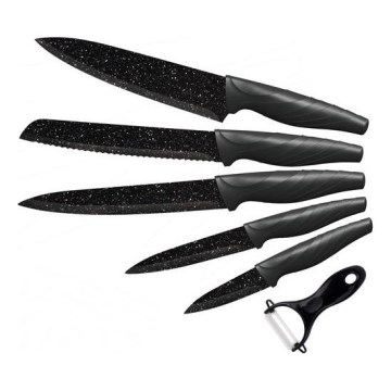 Set di coltelli da cucina 5 pz + pelatrice marmo/nero