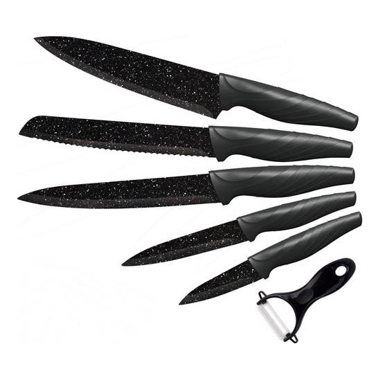 Set di coltelli da cucina 5 pz + pelatrice marmo/nero