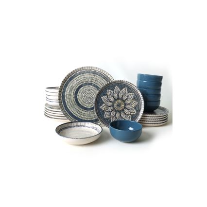 Set di piatti 24 pezzi blu/crema in gres
