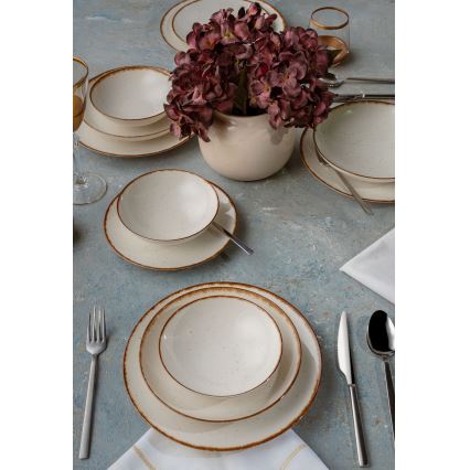 Set di stoviglie 24 pezzi in porcellana, beige/marrone