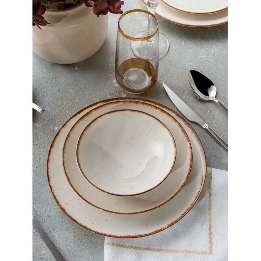 Set di stoviglie 24 pezzi in porcellana, beige/marrone