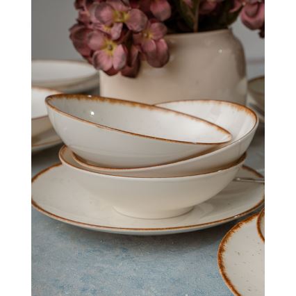 Set di stoviglie 24 pezzi in porcellana, beige/marrone