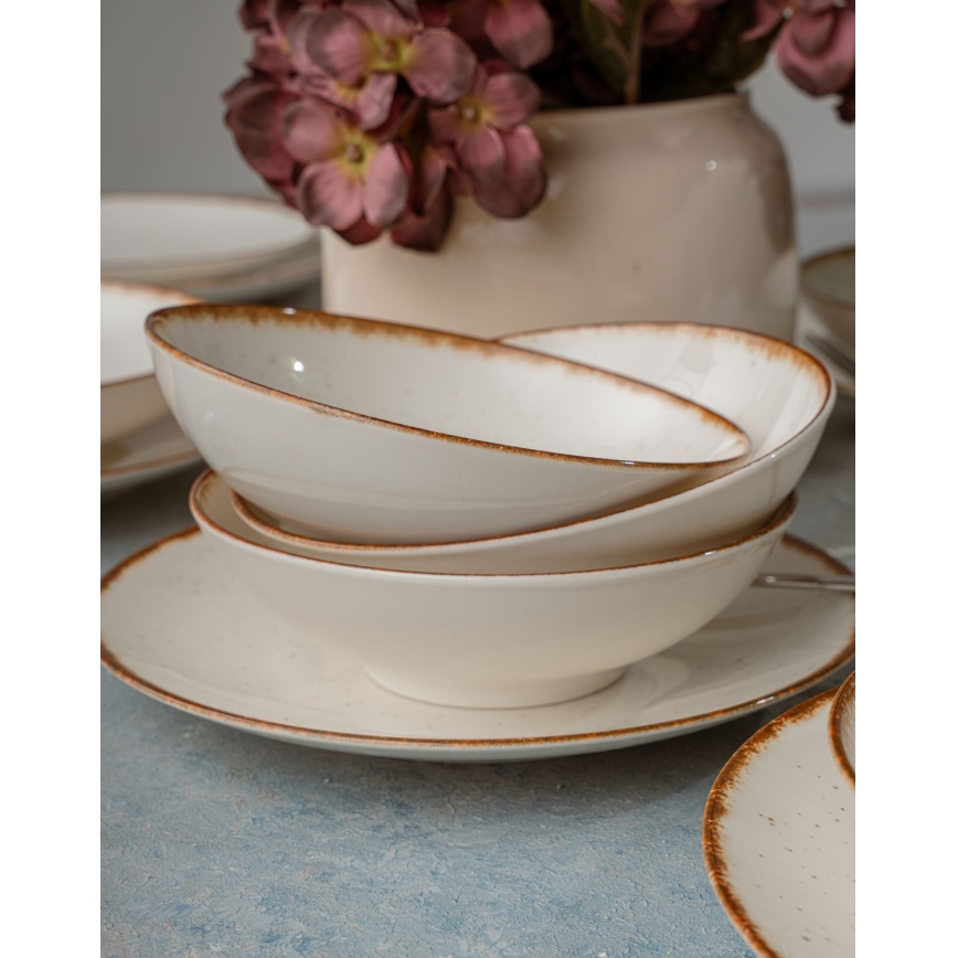 Set di stoviglie 24 pezzi in porcellana, beige/marrone