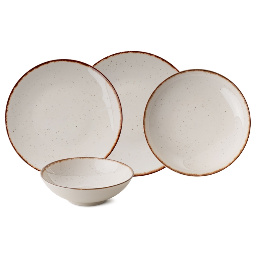 Set di stoviglie 24 pezzi in porcellana, beige/marrone