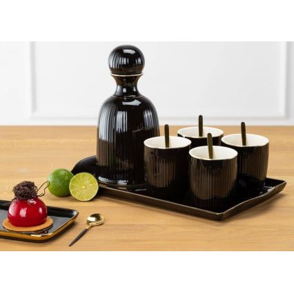 Set di tazzine in ceramica con caraffa e vassoio KENDI nero