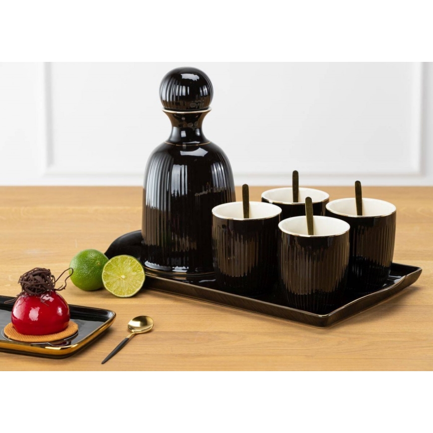 Set di tazzine in ceramica con caraffa e vassoio KENDI nero