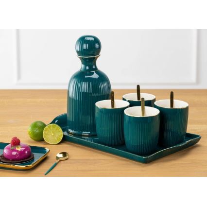 Set di tazzine in ceramica con caraffa e vassoio KENDI verde