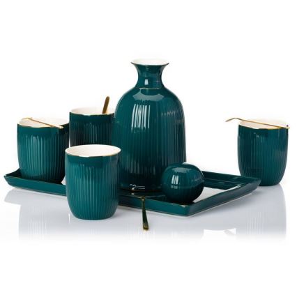 Set di tazzine in ceramica con caraffa e vassoio KENDI verde