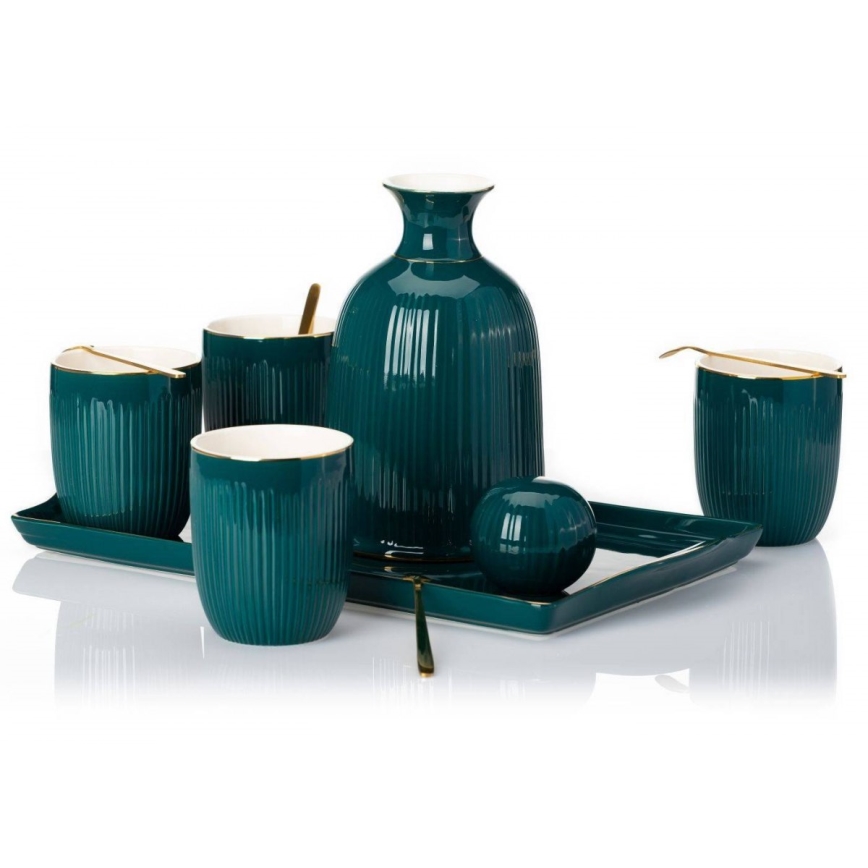 Set di tazzine in ceramica con caraffa e vassoio KENDI verde