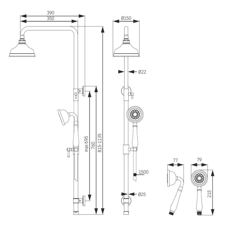 Set doccia AEROSKOBING in ottone