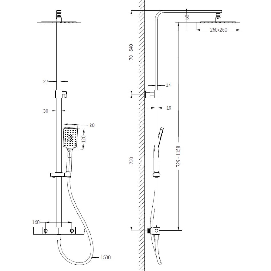 Set doccia con miscelatore termostatico NAESBY, ottone lucido