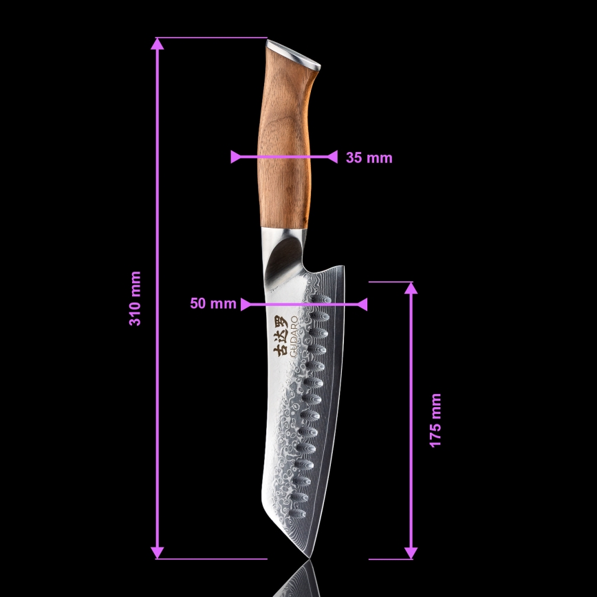 Gudaro - Set di 5 coltelli da cucina in acciaio damascato TAKUMI + ceppo per coltelli e forbici per pollame